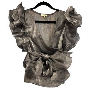 Silver Organza Ruffled Wrap Blouse/Shirt